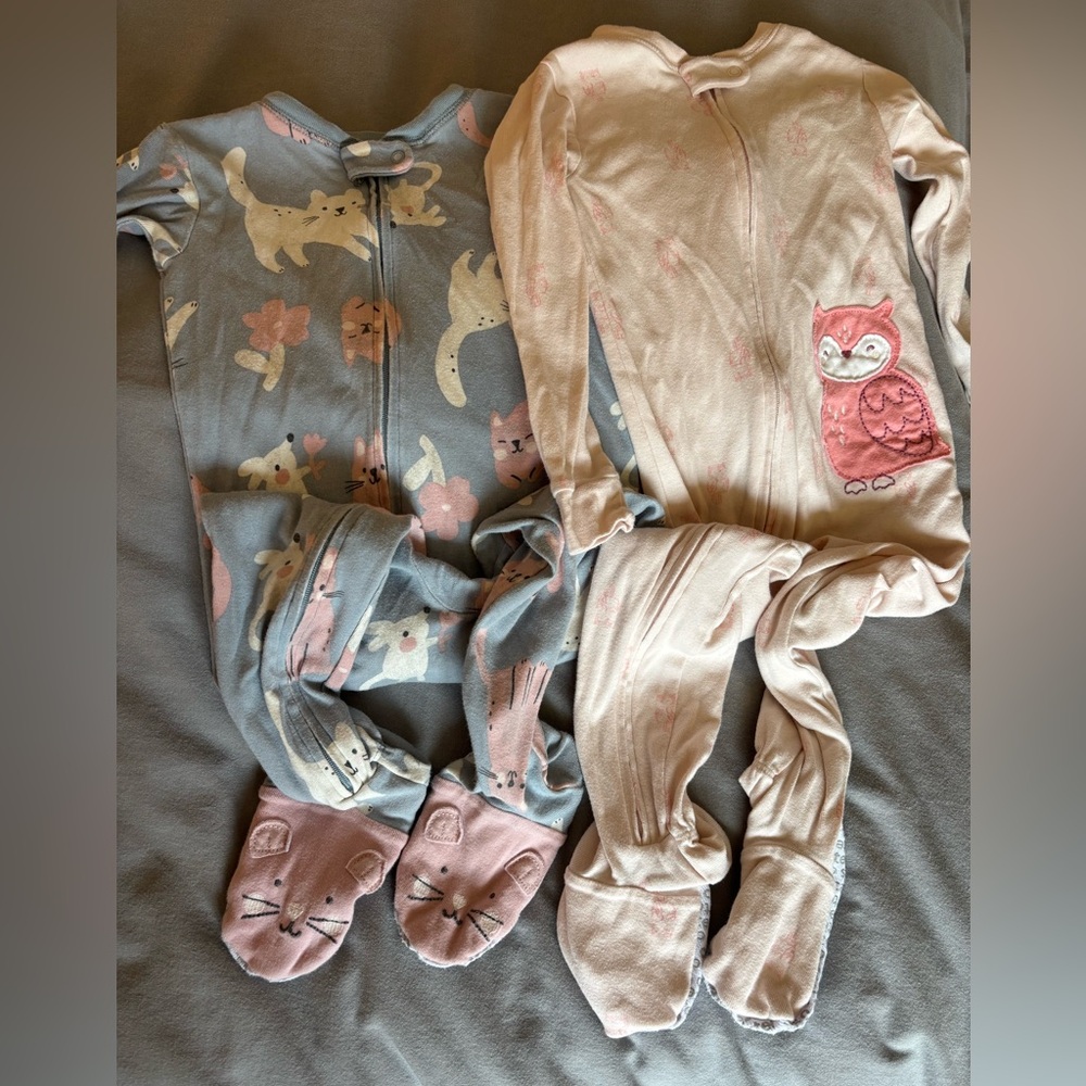 3T Footed Sleepers GUC - Cats and Owl themed